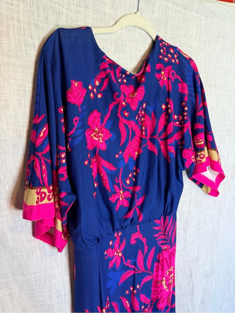 Lilly Pulitzer Blue Maxi Dress with Bright Pink Floral Print